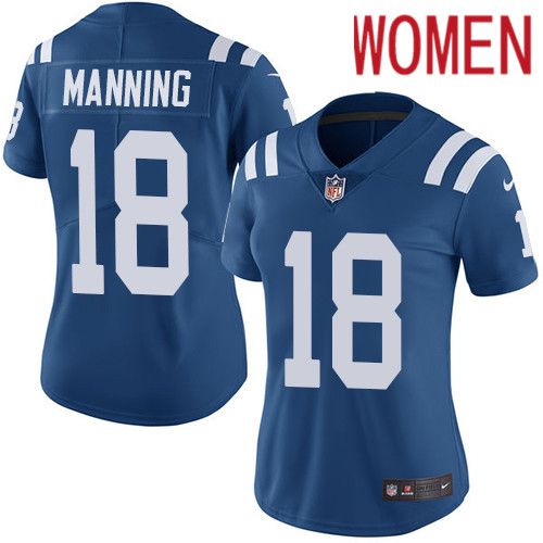 Women Indianapolis Colts #18 Peyton Manning Nike Royal Blue Rush Limited NFL Jersey->women nfl jersey->Women Jersey